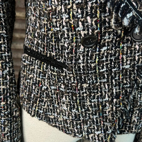 Maginn for Nordstrom Black Multi Tweed Fringe Notch Collar Size 6 - Picture 7 of 11